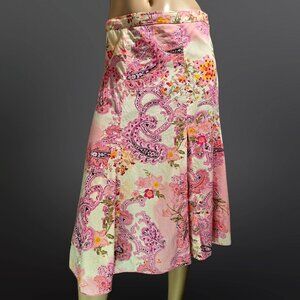 Y2K Pink Floral Paisley Midi Skirt Sequins Fairy Boho size M Cotton A Line